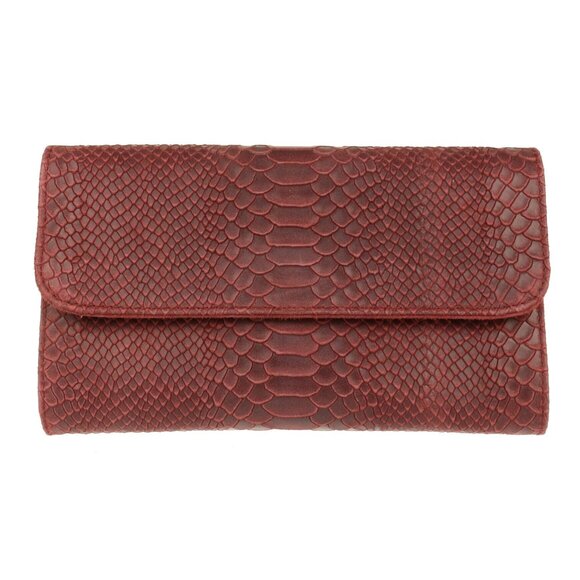 Handbags - 3761 Snake Print Suede Clutch Bag Italian Leather Burgundy